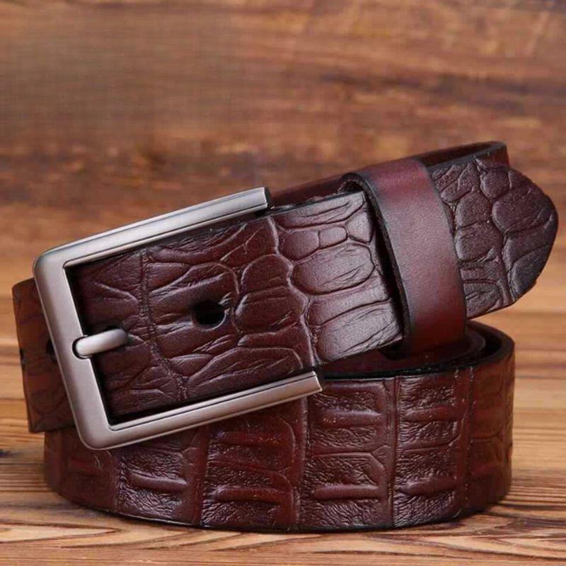 Belt leather motif crocMadisyn buckle silver for men, model Cal - Zictor