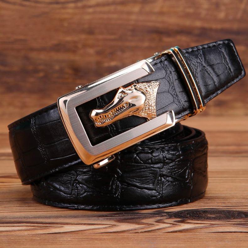 Belt leather véritable buckle golden crocMadisyn for men, model Skylar - Zictor