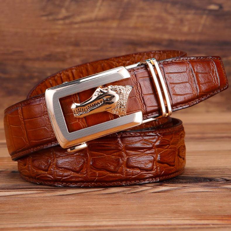 Belt leather véritable buckle golden crocMadisyn for men, model Skylar - Zictor
