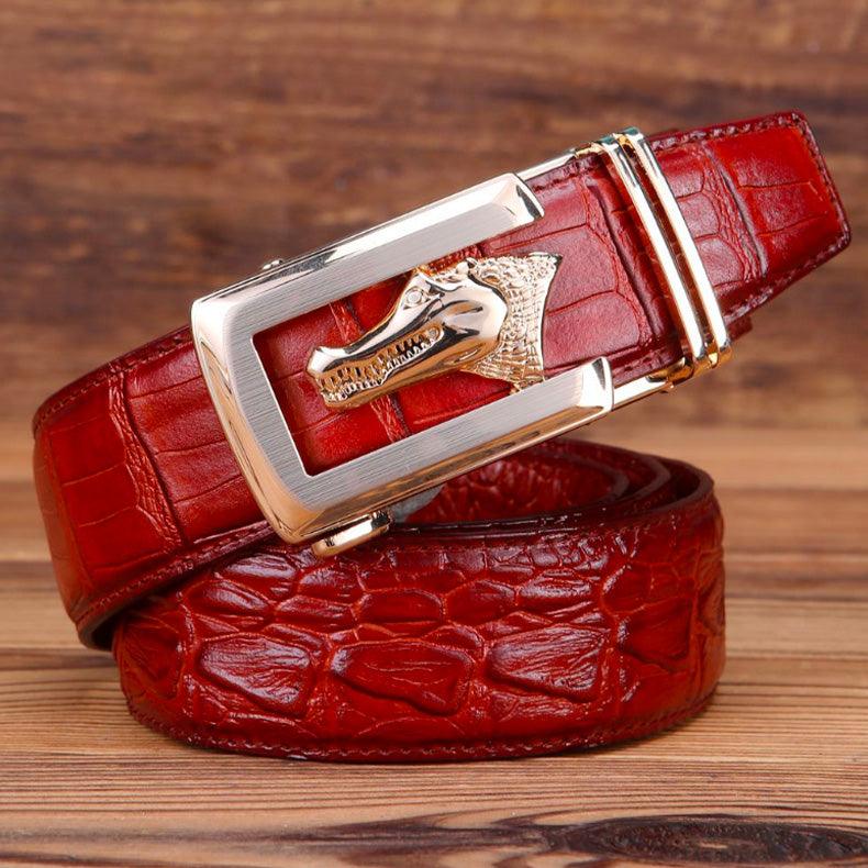 Belt leather véritable buckle golden crocMadisyn for men, model Skylar - Zictor