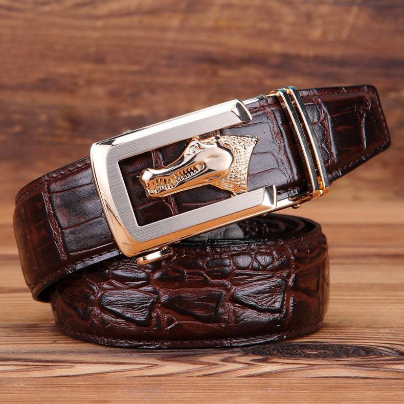 Belt leather véritable buckle golden crocMadisyn for men, model Skylar - Zictor