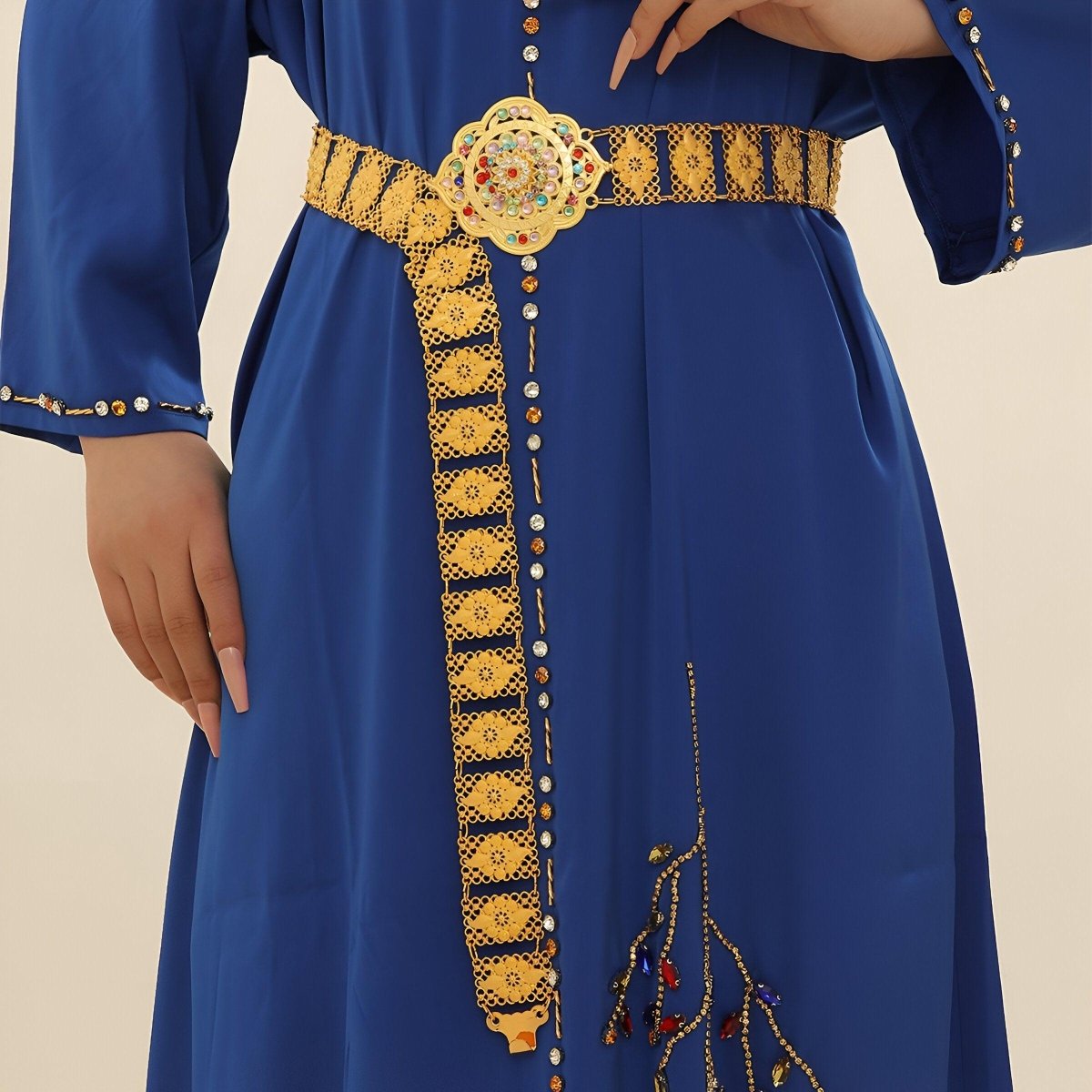 Belt marocaine with bijou central multicolore to apparence florale, model Reid - Zictor