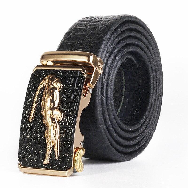 Crocodile Pattern Genuine Leather Automatic Belt For Men Simulation Crocodile Strap Alligator Head Cori by Zictor
