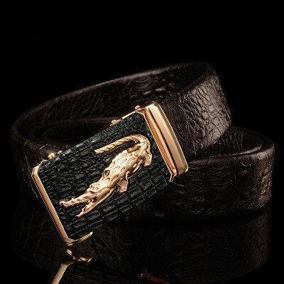 Crocodile Pattern Genuine Leather Automatic Belt For Men Simulation Crocodile Strap Alligator Head Cori by Zictor