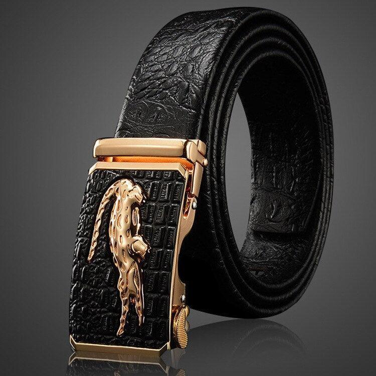 Crocodile Pattern Genuine Leather Automatic Belt For Men Simulation Crocodile Strap Alligator Head Cori by Zictor