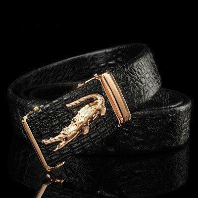 Crocodile Pattern Genuine Leather Automatic Belt For Men Simulation Crocodile Strap Alligator Head Cori by Zictor