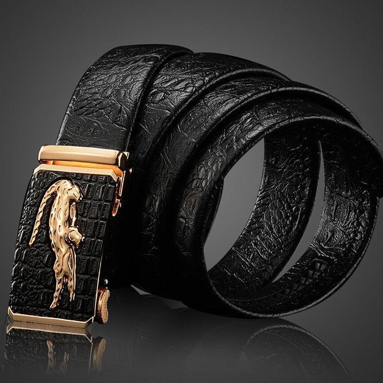 Crocodile Pattern Genuine Leather Automatic Belt For Men Simulation Crocodile Strap Alligator Head Cori by Zictor