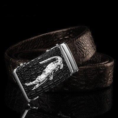 Crocodile Pattern Genuine Leather Automatic Belt For Men Simulation Crocodile Strap Alligator Head Cori by Zictor