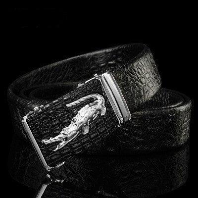 Crocodile Pattern Genuine Leather Automatic Belt For Men Simulation Crocodile Strap Alligator Head Cori by Zictor