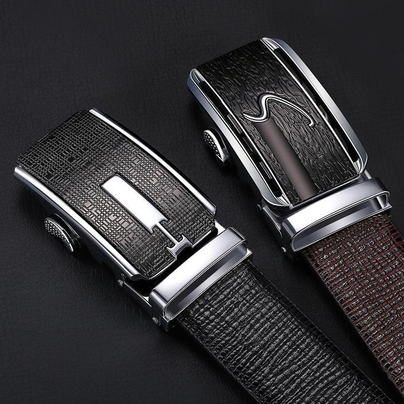 Belt Mens Leather Belt All Match Pure Cowhide Leather Pants Without Interlayer Automatic Buckle Elephant Leather Belt Spot Delivery 1 Sky by Zictor