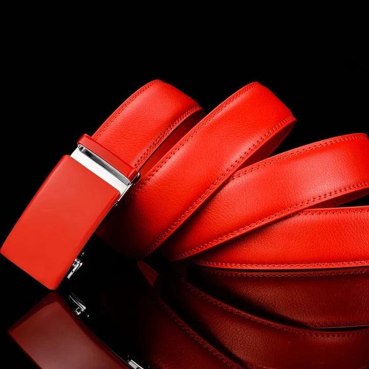 Plyesxale Genuine Leather Belt Men High Quality Ratchet Dress Belt With Automatic Buckle Blue Red Light Brown Mens Belts B36 Taylory by Zictor