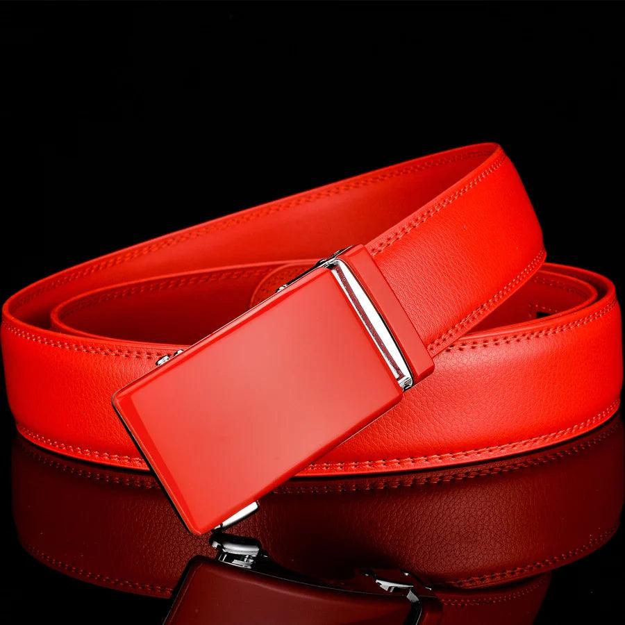 Plyesxale Genuine Leather Belt Men High Quality Ratchet Dress Belt With Automatic Buckle Blue Red Light Brown Mens Belts B36 Taylory by Zictor