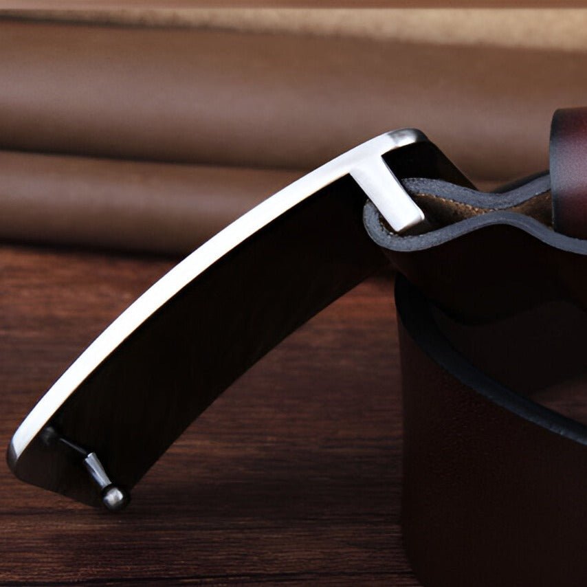 Belt Costume In Leather Pleine Fleur Buckle Automatic For Men Model Oak by Zictor