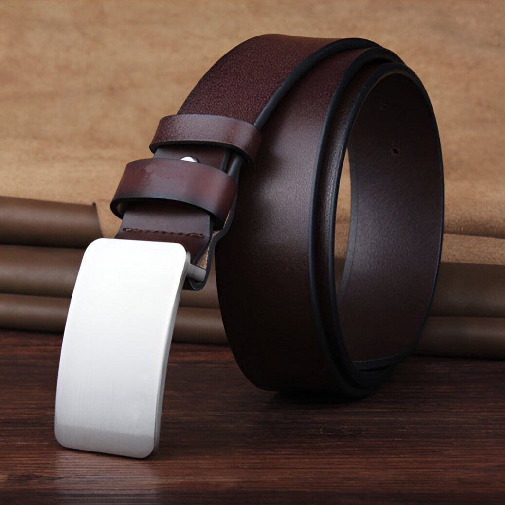 Belt Costume In Leather Pleine Fleur Buckle Automatic For Men Model Oak by Zictor