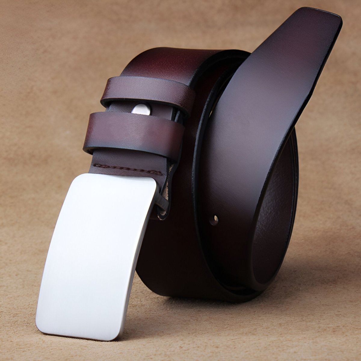 Belt Costume In Leather Pleine Fleur Buckle Automatic For Men Model Oak by Zictor