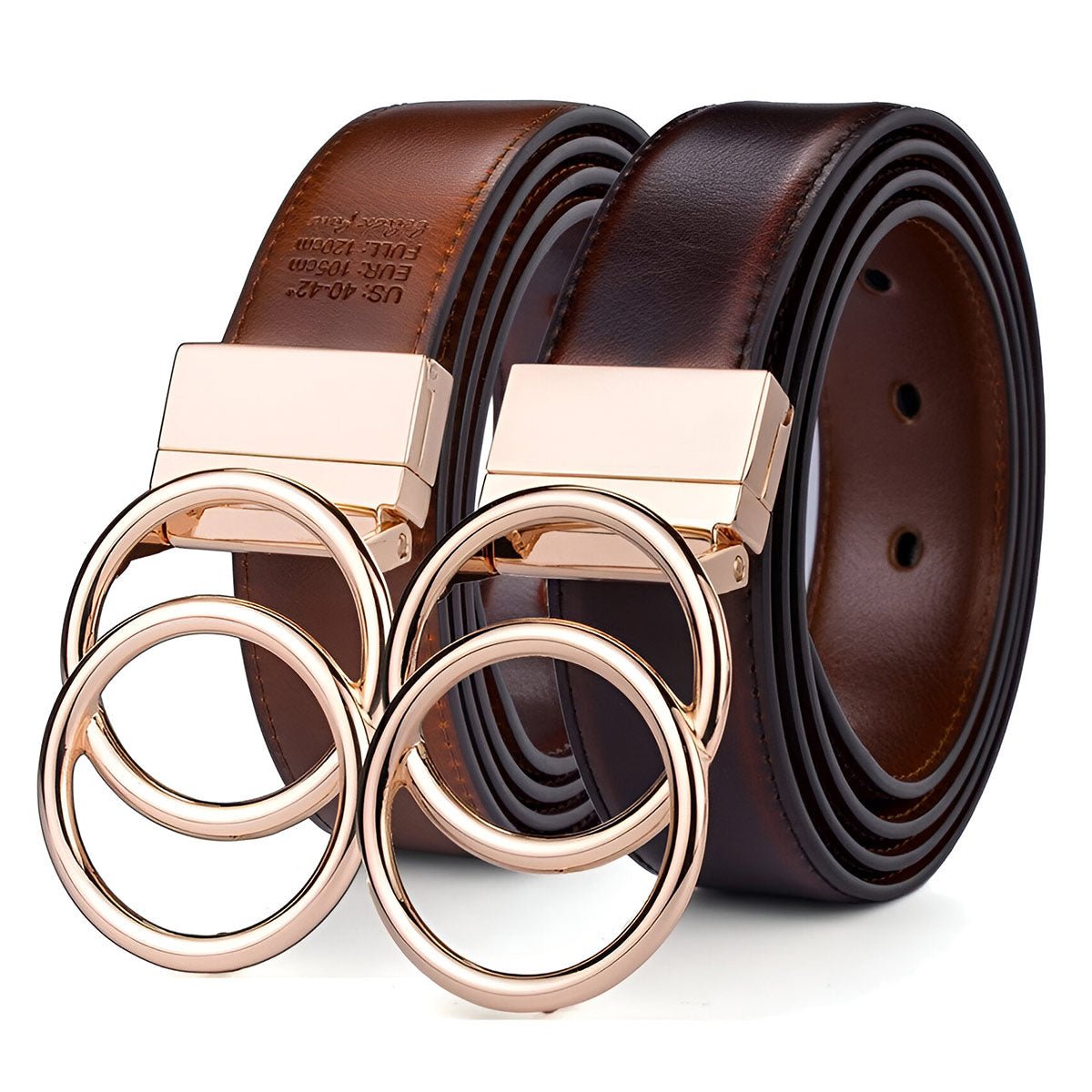 Belt reversible in leather 2 in 1 for women, model LHarley, double anneau torsadé - Zictor