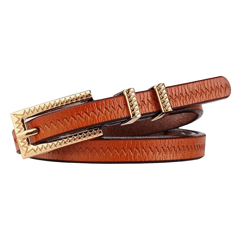 Belt slim in leather motifs Zigzag for women, model ORivarn - Zictor