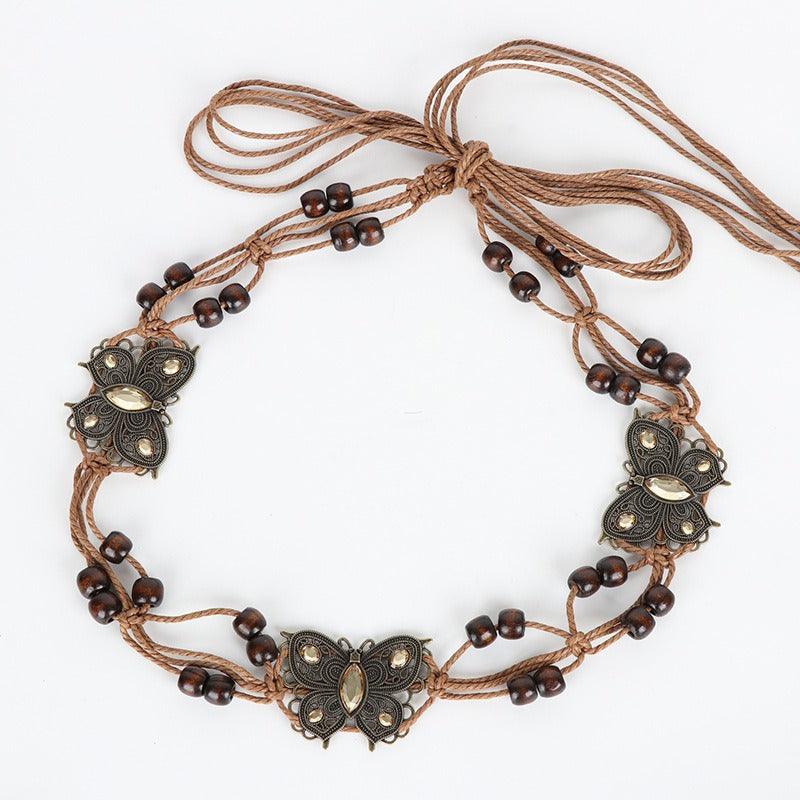 Belt to nouer in corde of coton ciré, with papillons and perles, model Chen - Zictor