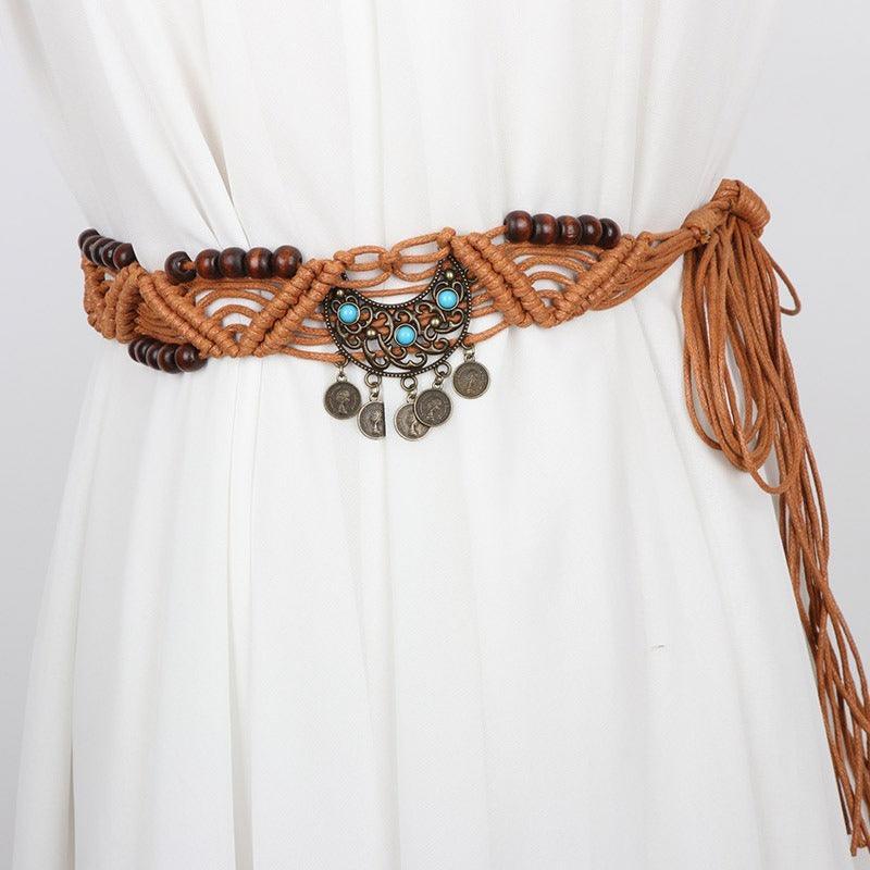 Belt to nouer in corde of coton ciré, with perles, model EiClaude - Zictor