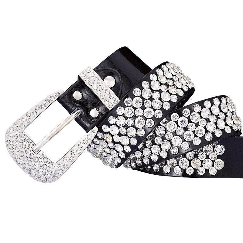 Fashion Genuine Leather Luxury Shining Rhinestone Belts For Women Soft Wear Classic Diamond Belt Female Quality Strap Width 3 3 Jordin by Zictor