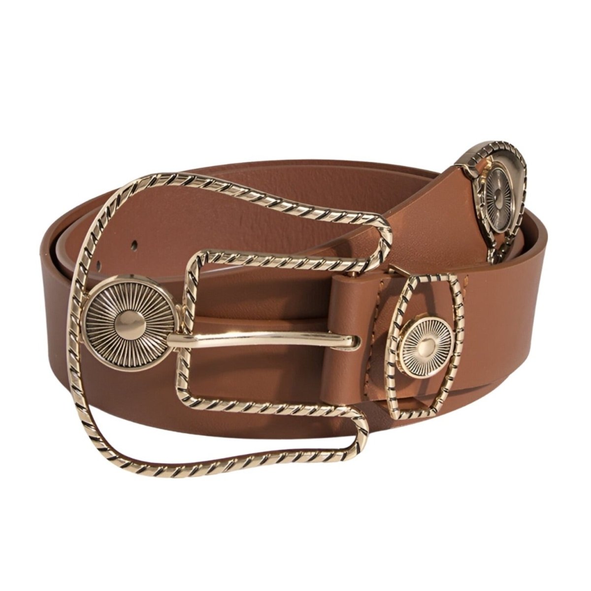 Belt to wide buckle western golden, model Raegan - Zictor