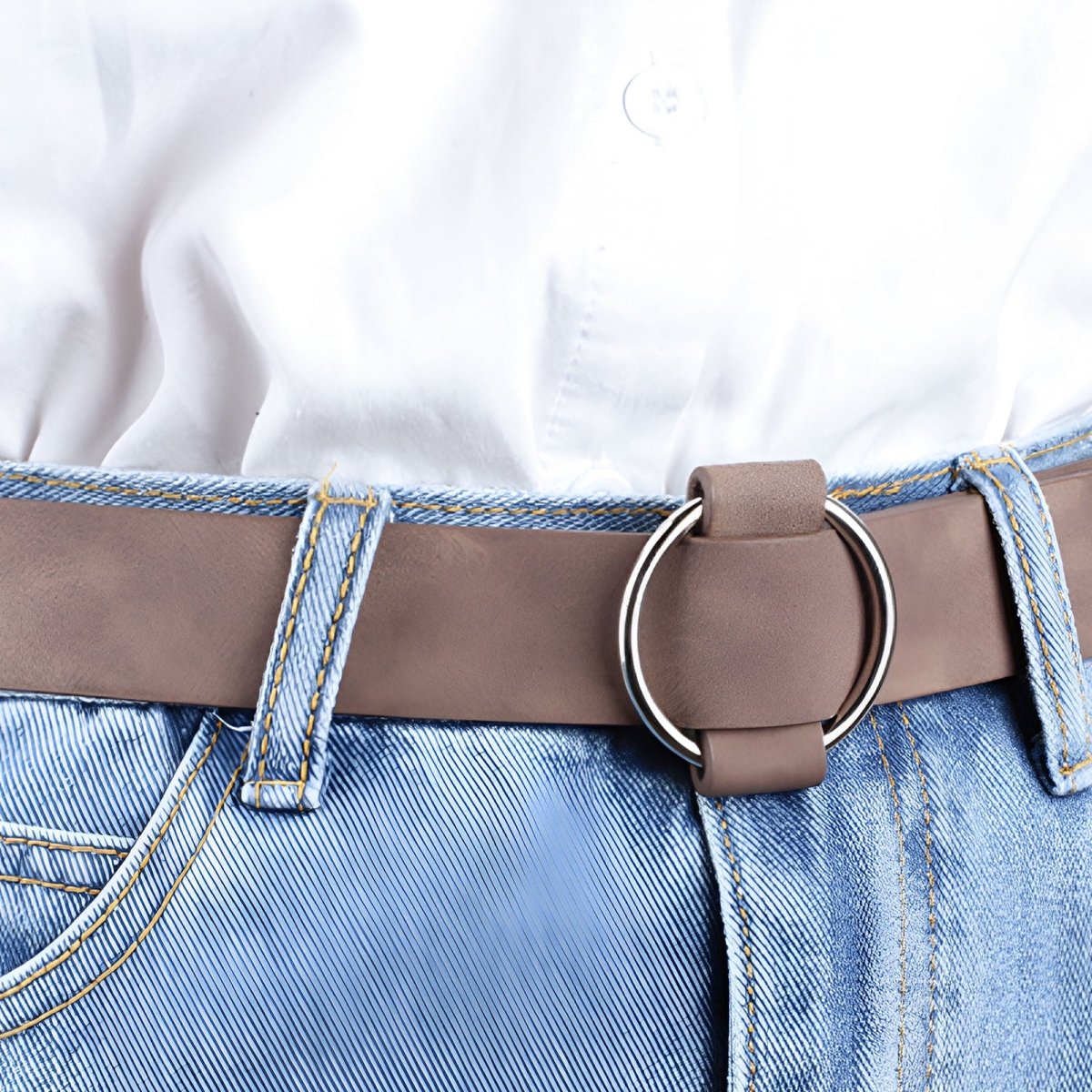 Belt Leather Lisse Buckle Golden For Women Model Morgana by Zictor