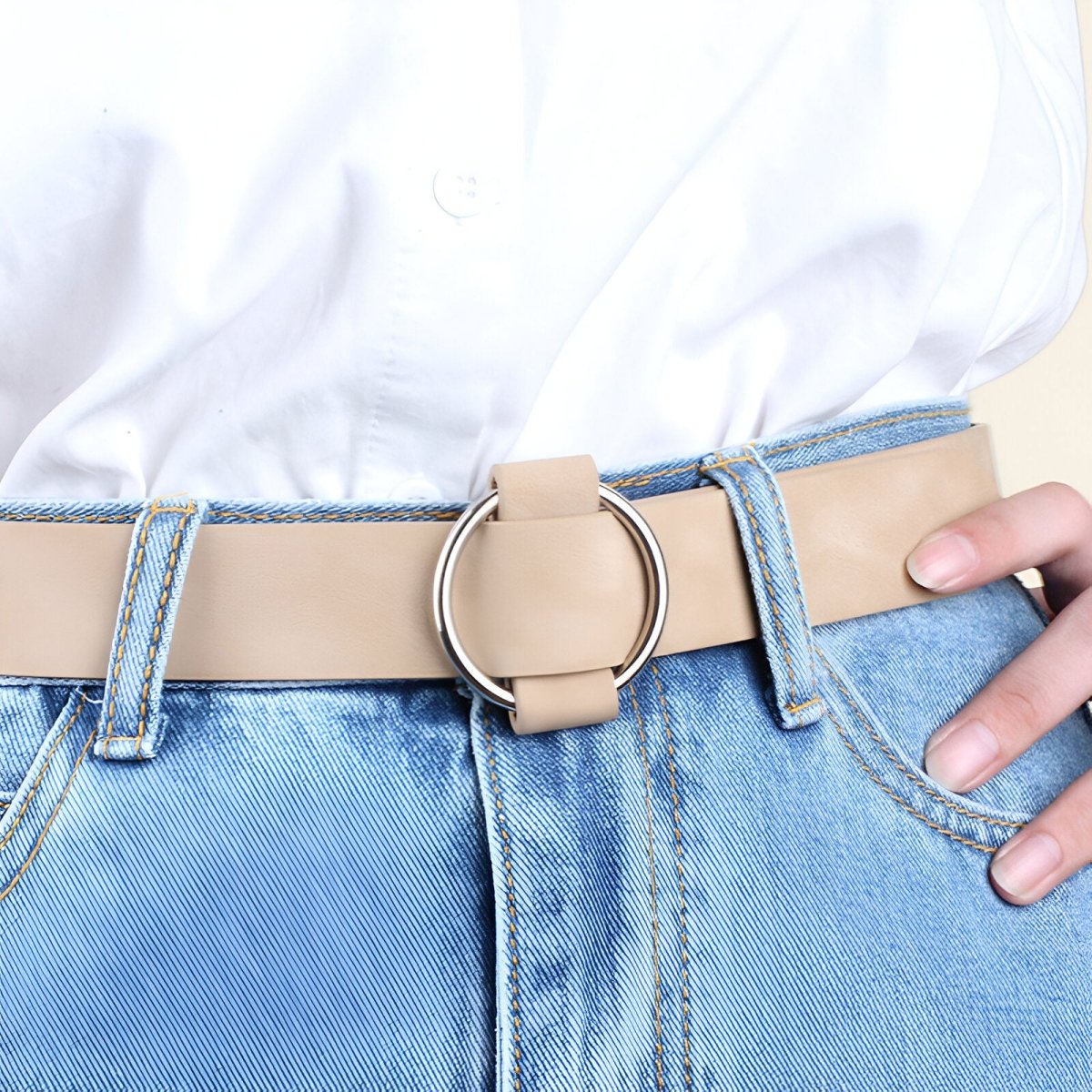 Belt Leather Lisse Buckle Golden For Women Model Morgana by Zictor
