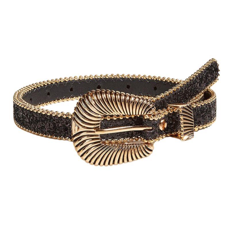 Belt Western to Strass with Buckle Golden and Striée, model Blue - Zictor