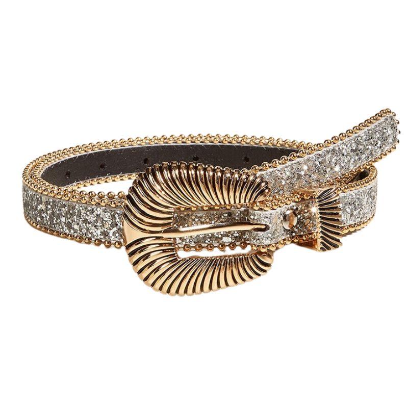 Belt Western to Strass with Buckle Golden and Striée, model Blue - Zictor