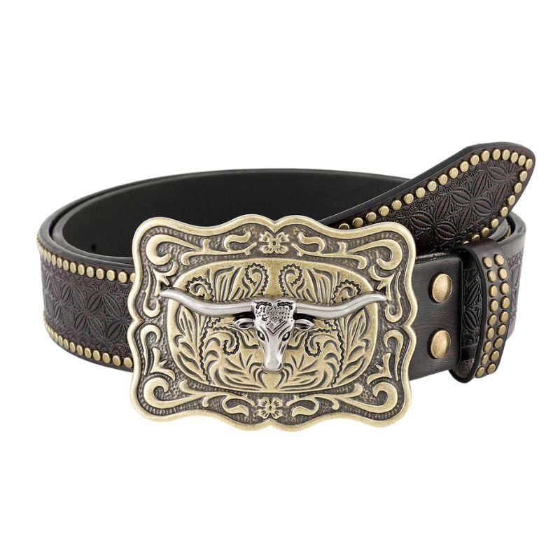 Belt Western with buckle taureau for men, model Taylore - Zictor