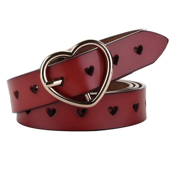 Belt with buckle in coeur, in leather ajourée, for women, model Rory - Zictor