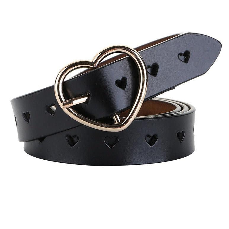 Belt with buckle in coeur, in leather ajourée, for women, model Rory - Zictor