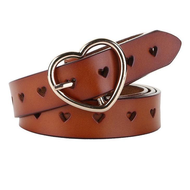 Belt with buckle in coeur, in leather ajourée, for women, model Rory - Zictor