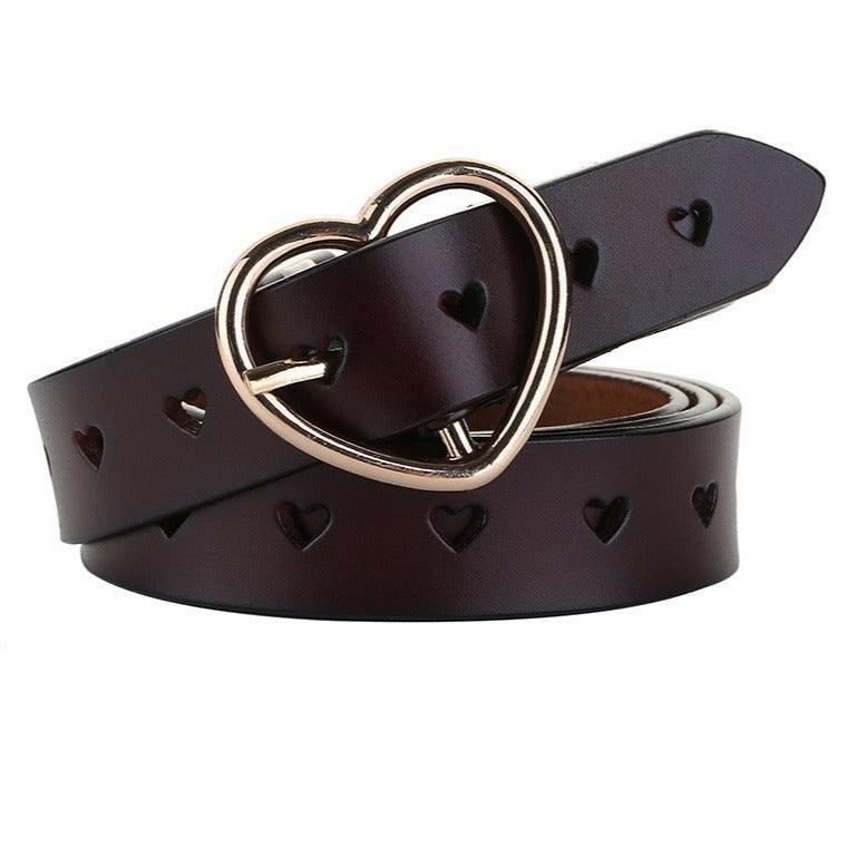 Belt with buckle in coeur, in leather ajourée, for women, model Rory - Zictor