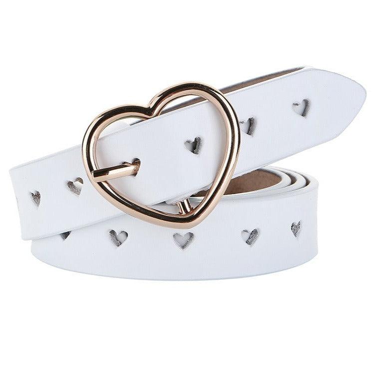Belt with buckle in coeur, in leather ajourée, for women, model Rory - Zictor