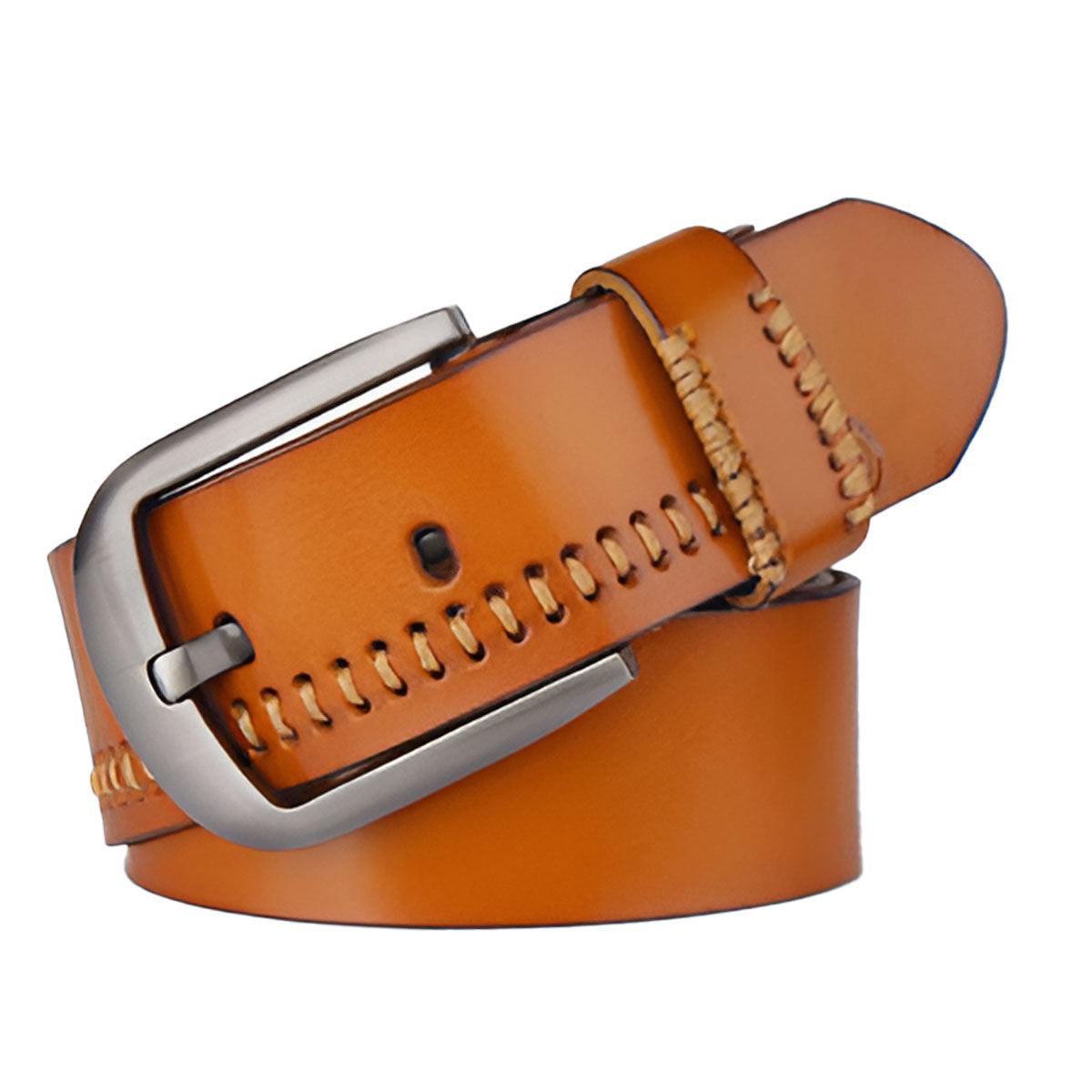 Belt with coutures apparentes in leather for men, model AmKendrix - Zictor