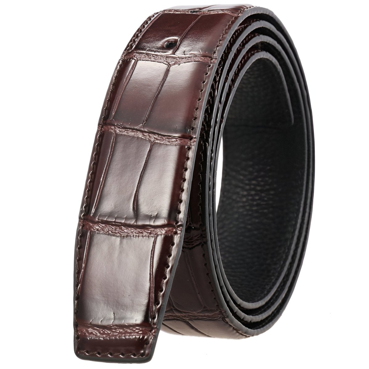 Strap of belt 3.4 cm, in leather, for buckles prongs, aspect crocMadisyn, model Mica - Zictor