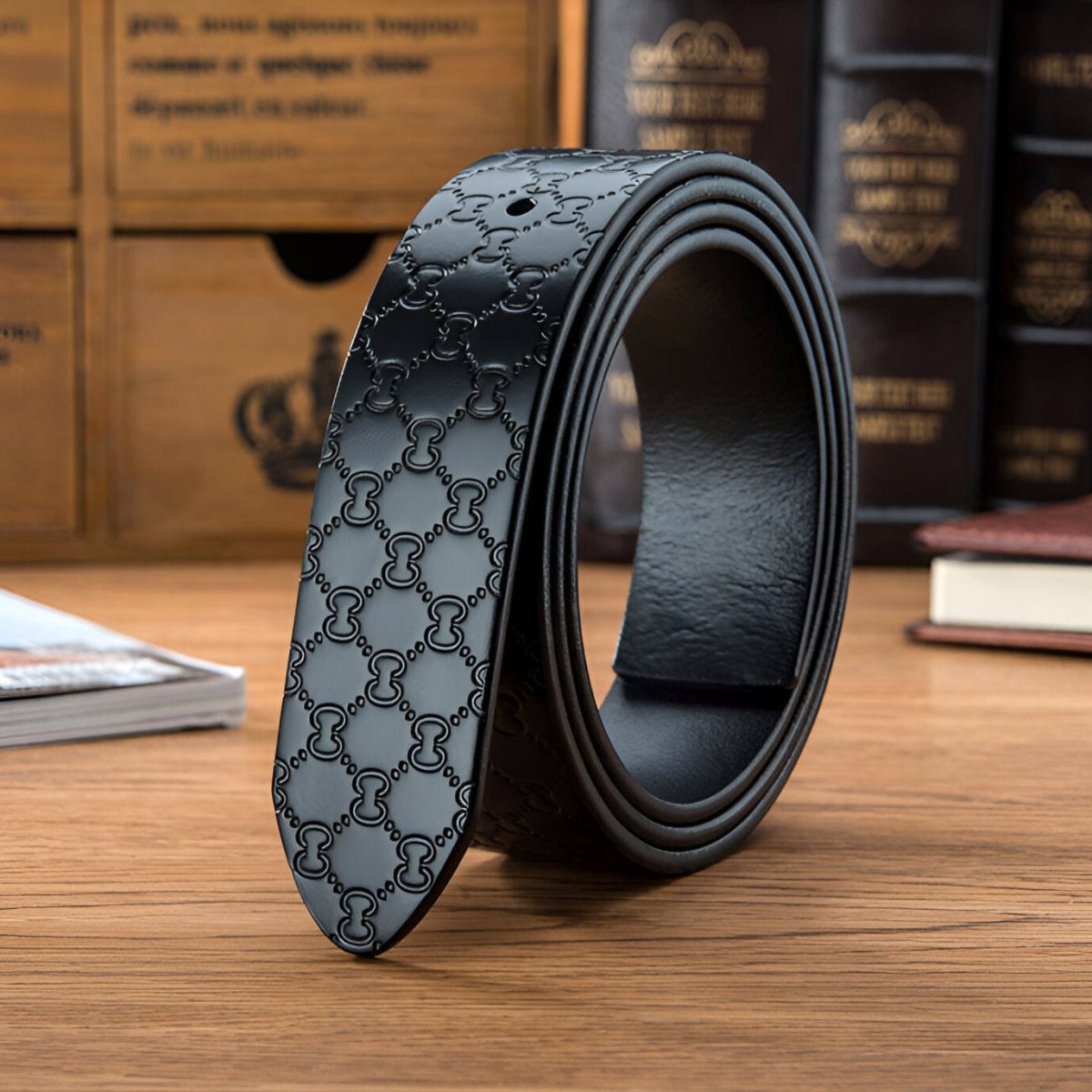 Strap of belt 3.4 cm, in leather, for buckles prongs, texturé, model Rivart - Zictor