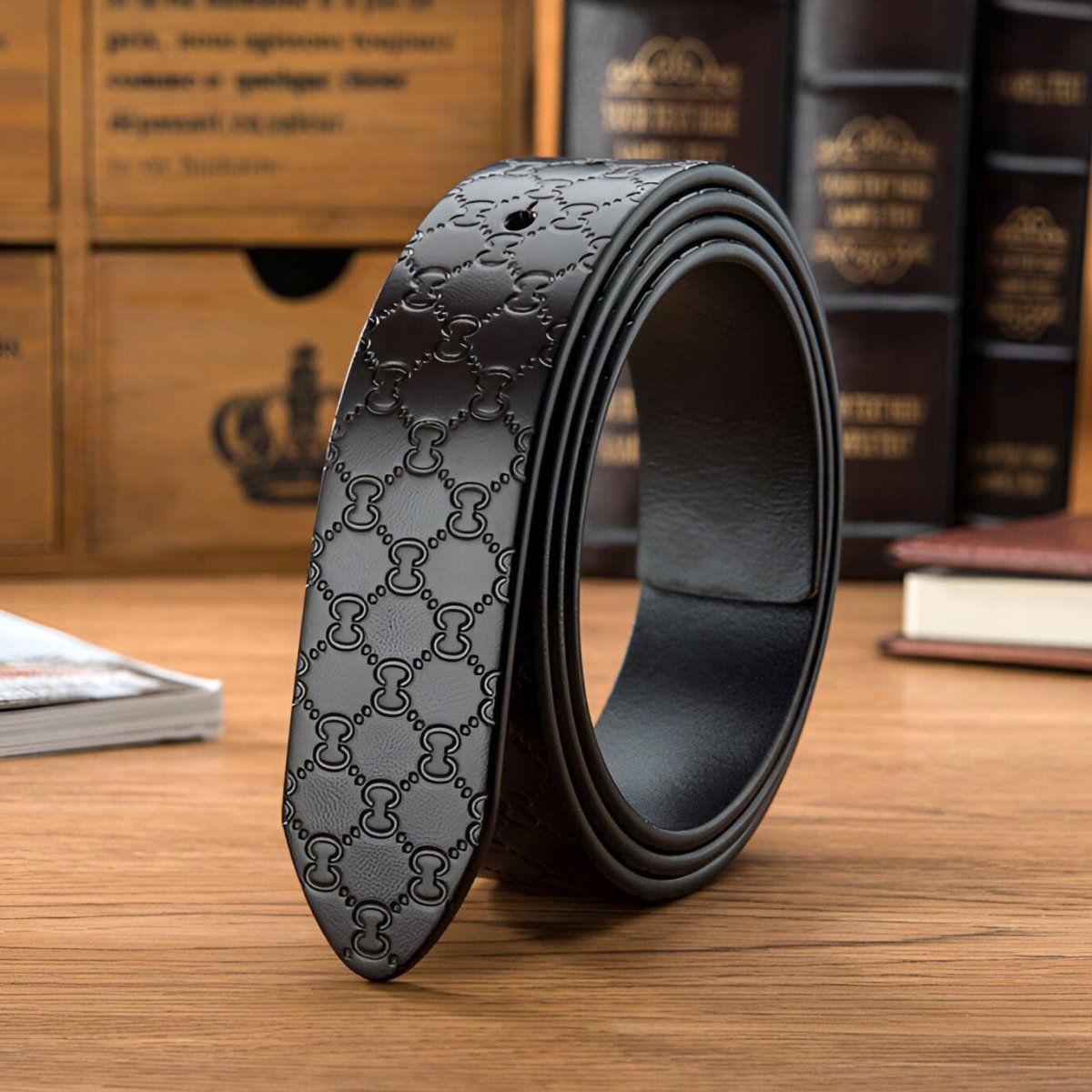 Strap of belt 3.4 cm, in leather, for buckles prongs, texturé, model Rivart - Zictor