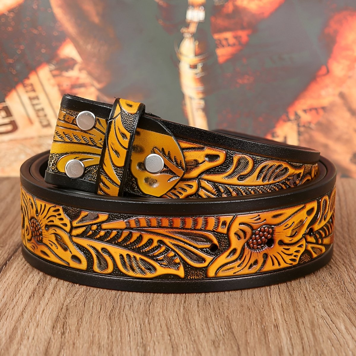 Strap Of Belt 3 8 Cm In Leather Texture Aux Motifs Florales For Buckles Interchangeables Model Peytone by Zictor