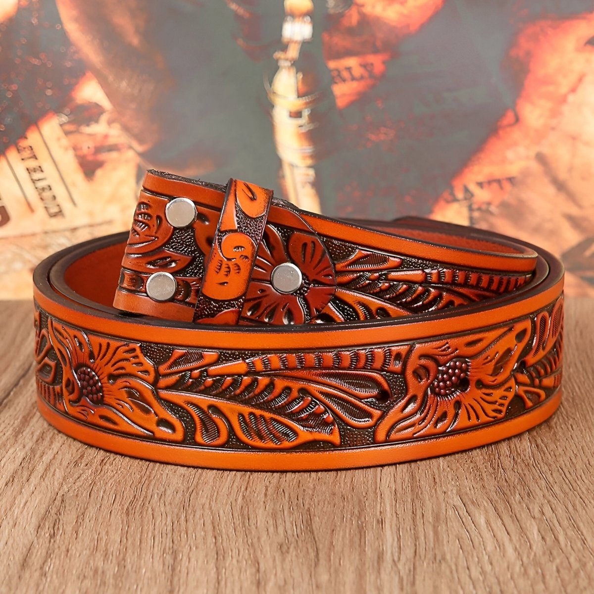 Strap Of Belt 3 8 Cm In Leather Texture Aux Motifs Florales For Buckles Interchangeables Model Peytone by Zictor