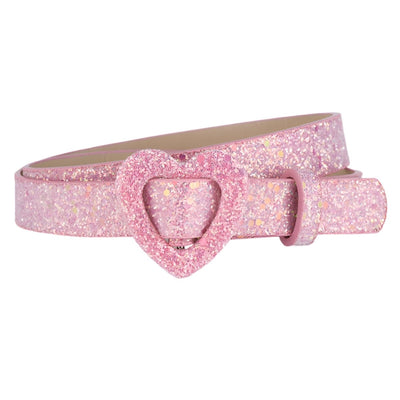 Glitter Pink Vegan Belt With Heart Buckle - Model Cruz