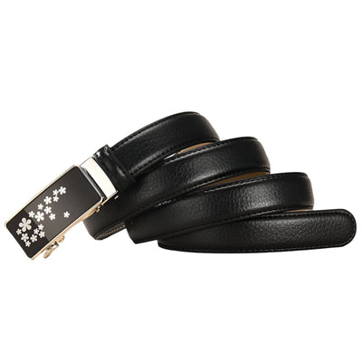 Black Belt With Floral Buckle Automatic - Model Nhi