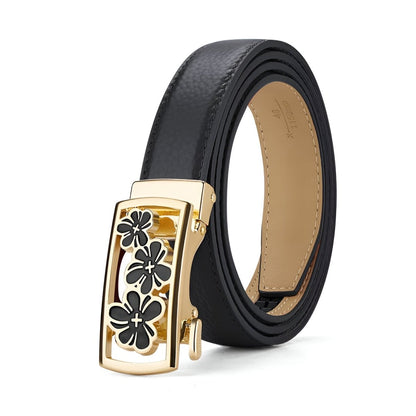 Belt automatic in leather grainé with buckle aux trois fleurs, model Florijana - The Boutique of the Belt