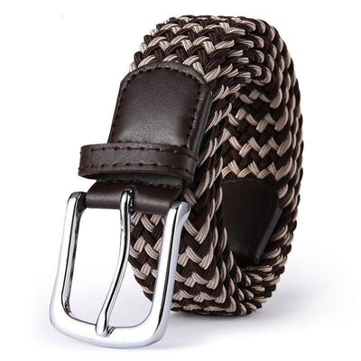 Beige Brown Braided Elastic Belt For Men - Model Lennox