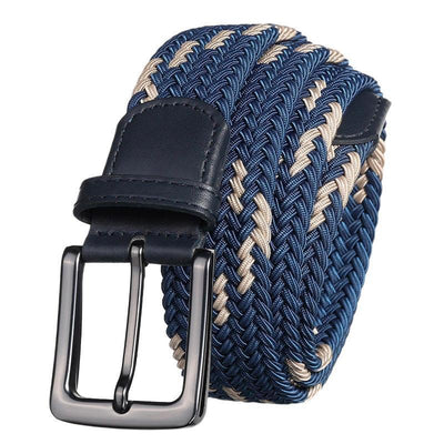 Blue Beige Braided Elastic Belt For Men - Model Lynseee