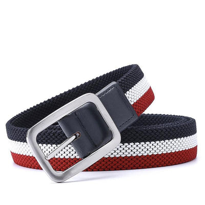 Men's Braided Belt Red White Navy Striped - Model Lake