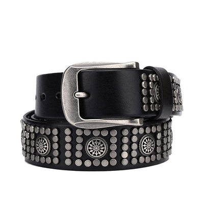 Men's Belt With Studded Silver Buckle - Model Birch