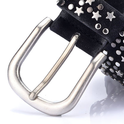 New Fashion Women 39 S Rivet Belts Punk Rock Style Male Belt For Lady Pu Leather Sequins Metal Buckle Wide Metal Star Rivet Bead Rohan by Zictor