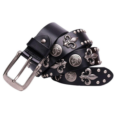 Studded Belt With Fleur - de - Lys Skulls - Model Aris